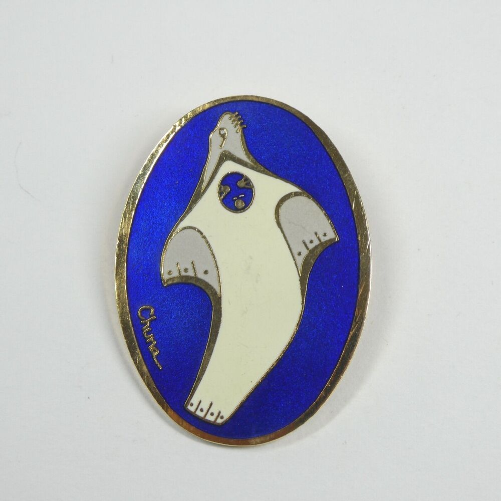 Chuna McIntire Seal Sea Lion Enamel Pin Blue Vintage Signed